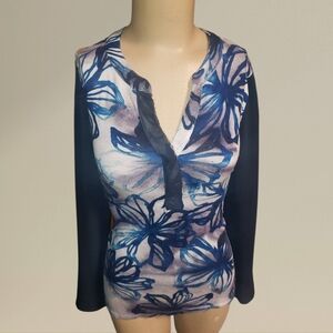 Floral Print Women's Top with Black Sleeves